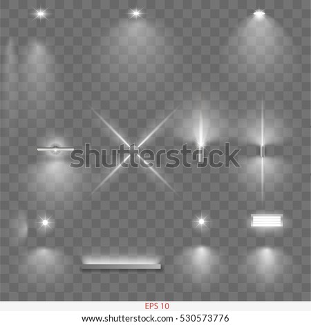 Set of different modern lamps with transparent shoulders and shadows. Vector graphics