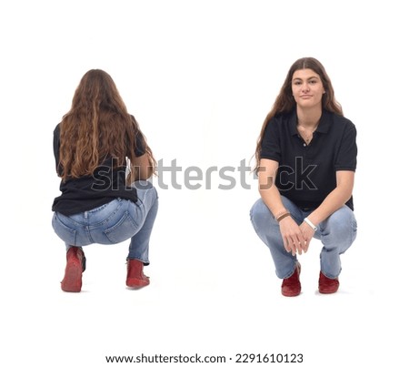 Similar – Image, Stock Photo Crouched woman looking at camera