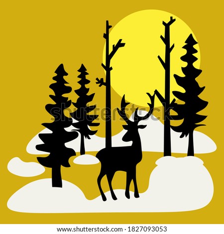 Christmas icon,spruce,snow,fullmoon with yellow background.good for gretting card,invitation card.