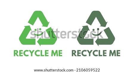 Recycle me sign symbol with smile expression for packaging instructions