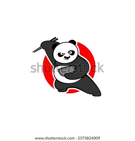 Chinese food logo design. Vector illustration of panda holding a pair of chopsticks and bowl. modern logo design vector icon template
