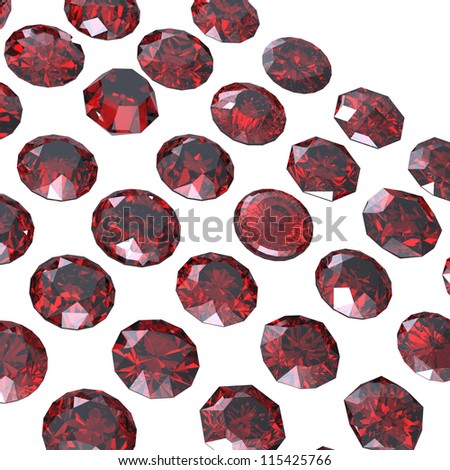 Red round shaped garnet isolated on white background. Gemstone