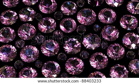 Set of round diamond isolated on black background. Gemstone