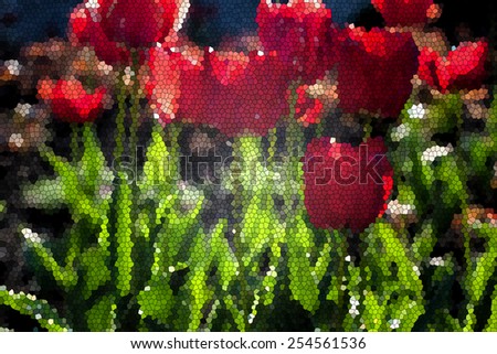 Spring background with fresh  tulips in bloom