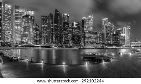 Landscape of the Singapore financial district and business building. Black and White