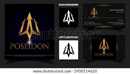 Trident Poseidon Logo. Simple and Luxurious  Company Logo Design. Business card design