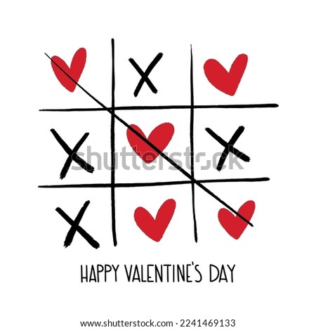 Illustration of tic tac toe game with hearts, criss cross and lettering Happy Valentines day. Valentine's day background. Photo stock © 