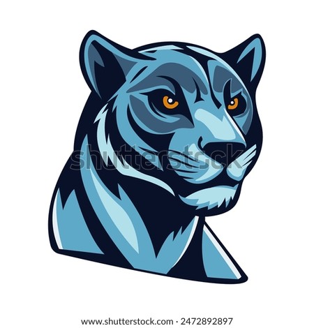 The face of a ferocious panther. A template for the design of a print of clothes, stickers and souvenirs. The logo is in a flat style. Isolated on a white background. Vector illustration. 