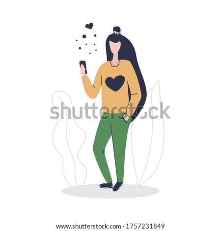 Similar – Image, Stock Photo Calling someone. Like this gorgeous girl dressed in a shiny dress. At the hotel. While getting comfy in white sheets.