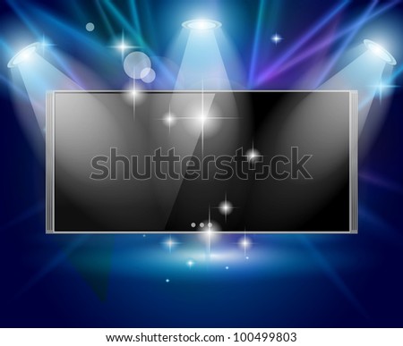 Magic Spotlights with Blue rays and glowing effect featuring a cinema tv panel. Every lights and shadows are transparents.