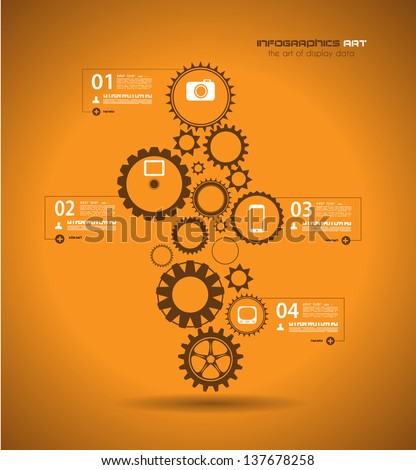 Infographic design template with gear chain. Ideal to display information, ranking and statistics with orginal and modern style.