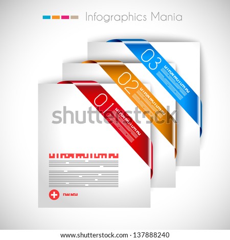 Infographic design template with paper tags. Ideal to display information, ranking and statistics with orginal and modern style.