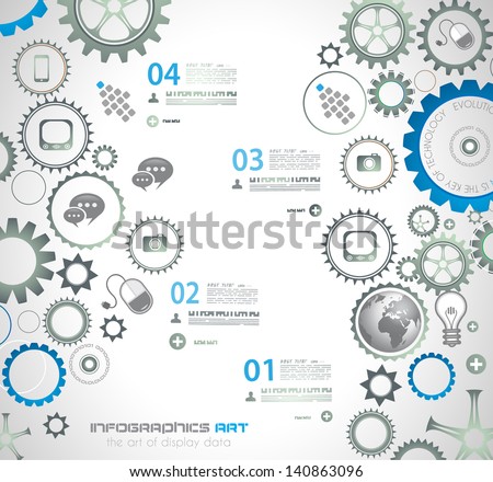 Infographic design template with gear chain. Ideal to display information, ranking and statistics with orginal and modern style.