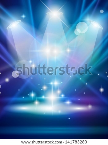 Magic Spotlights with Blue rays and glowing effect for people or product advertising. Every lights and shadows are transparent.