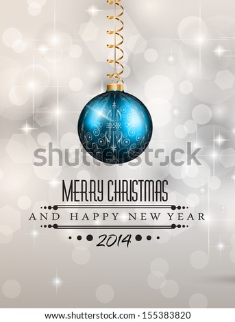Elegant greetings background for flyers or brochure for Christmas or New Year Events with a lot of stunning Colorful baubles.