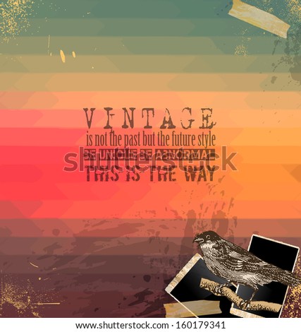 Vintage scrapbook composition with old style elements and hipster style background