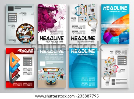 Set of Flyer Design, Web Templates. Brochure Designs, Technology Backgrounds. Mobile Technologies, Infographics  ans statistic Concepts and Applications covers.