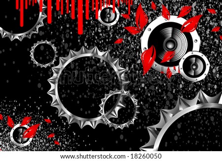 Techno party with gears and black background