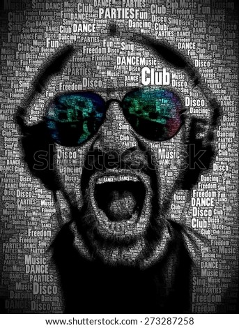 Original Man with HeadPhone illustration made with Words.