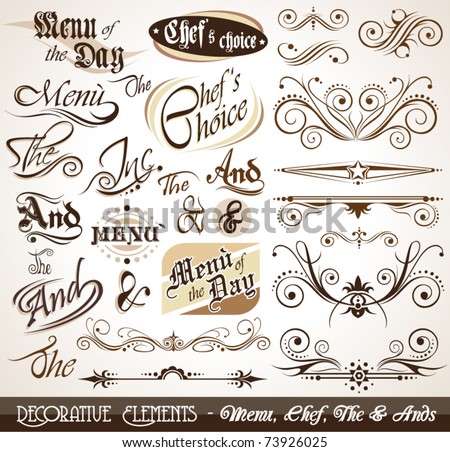 Vintage Decorative Calligraphic Elements: Men?, Chef's Choice, The & Ands.