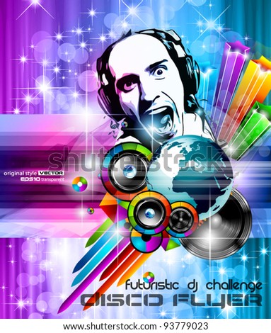 Poster Background for music international disco event with rainbow colours, abstract design elements and a lot of stars!