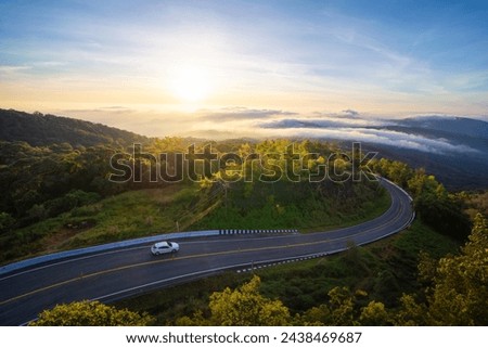 Similar – Image, Stock Photo Curvy road in green forest