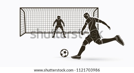 Soccer player kicking ball with Goalkeeper standing action graphic vector.