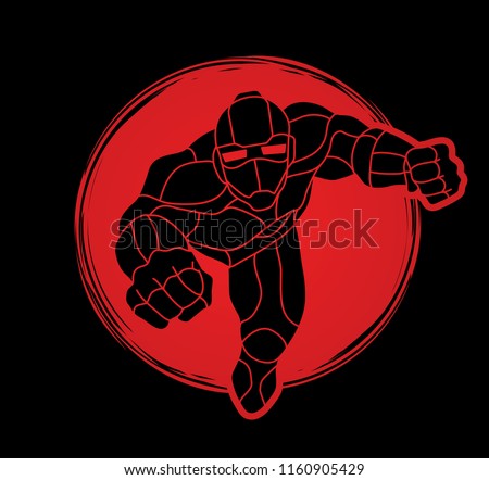 Superhero Robot flying action, Cartoon superhero graphic vector.