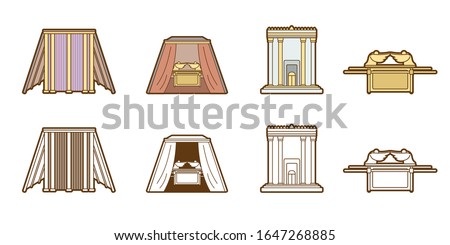 Bible icons Tabernacle Tent Temple Ark cartoon graphic vector.