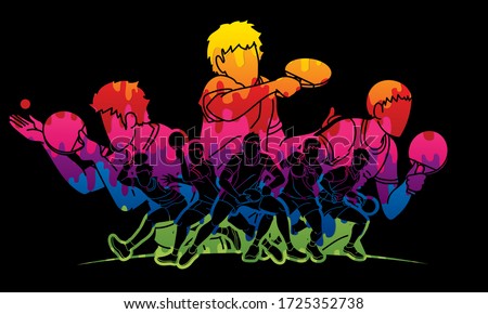 Group of Ping Pong players, Table Tennis players action cartoon sport graphic vector.