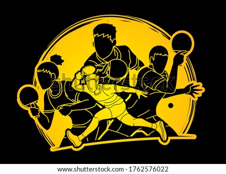 Group of Ping Pong players, Table Tennis players action cartoon sport graphic vector.