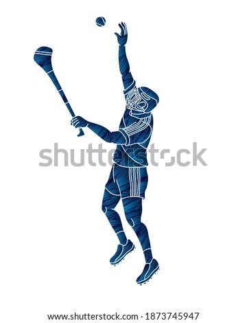 Irish Hurley sport. Hurling sport player action cartoon graphic vector.