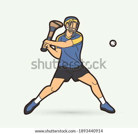 Irish Hurley sport. Hurling sport player action cartoon graphic vector