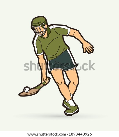 Irish Hurley sport. Hurling sport player action cartoon graphic vector