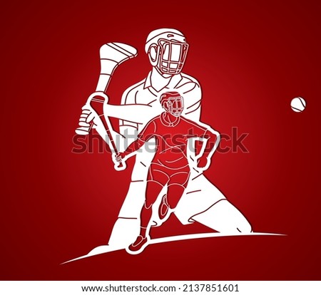 Group of Hurling Players Action Cartoon Graphic Vector