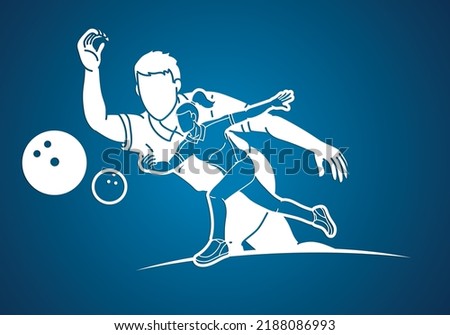 Bowling Sport Players Man and Woman Action Cartoon Graphic Vector