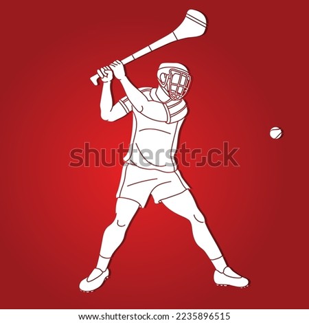 Hurling Sport Player Action Cartoon Graphic Vector