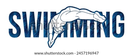 Female Swimming Text with Swimmer Action Cartoon Sport Graphic Vector