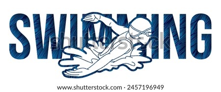 Female Swimming Text with Swimmer Action Cartoon Sport Graphic Vector