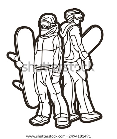 Snowboard Players Mix Action Extreme Sport Snowboarder Cartoon Graphic Vector