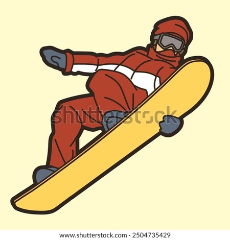 Snowboard Player Action Snowboarder Cartoon Sport Graphic Vector