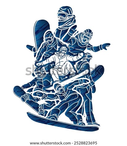 Extreme Sport Players Snowboard Players Snowboarder Mix Action Cartoon Graphic Vector
