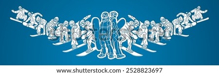 Group of Snowboard Players Snowboarder Mix Action Cartoon Graphic Vector
