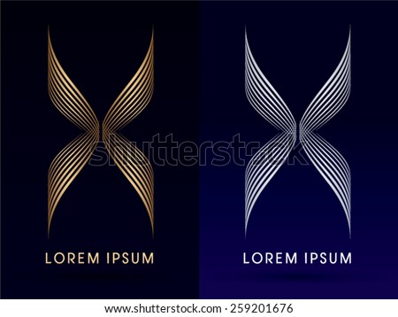 Luxury Abstract butterfly, X , wings , designed using gold and silver line,logo, symbol, icon, graphic, vector.