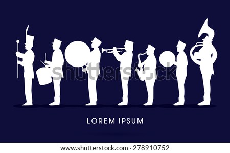 Silhouette Marching Band, parade, graphic vector.