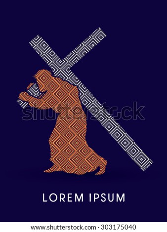 Jesus Christ carrying cross, design using luxury line square, graphic vector
