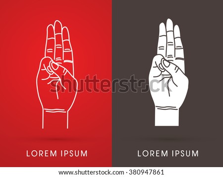 Tree fingers, hand language, Scout honor hand gesture graphic vector.