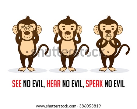 Three monkeys. SEE no evil, HEAR no evil, SPEAK no evil graphic vector.