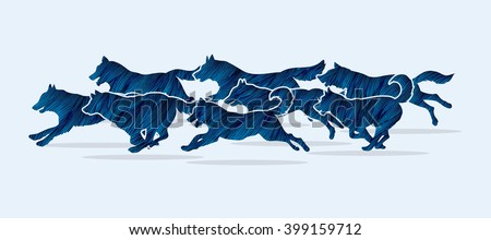 Dogs running designed using blue grunge brush graphic vector.