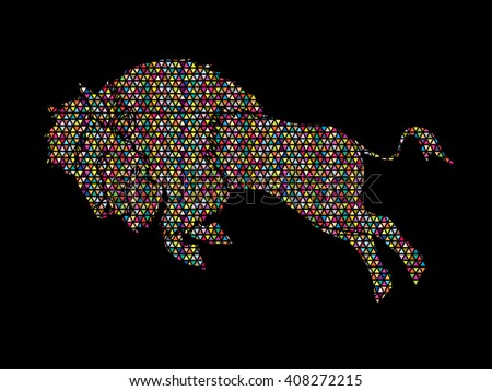 Buffalo Jumping designed using mosaic pattern graphic vector